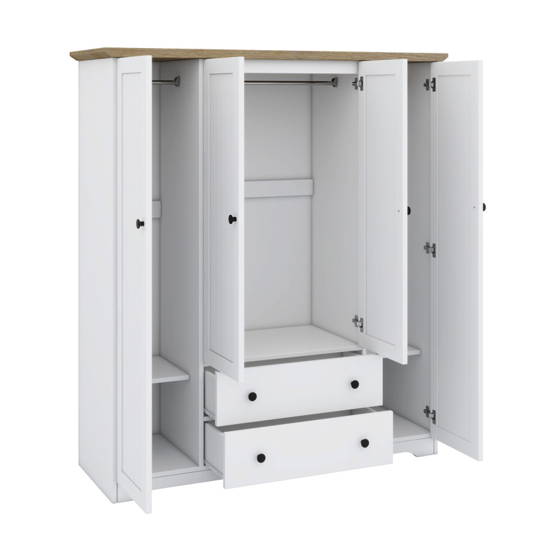 Armoire penderie avec tiroirs et porte, Blanc