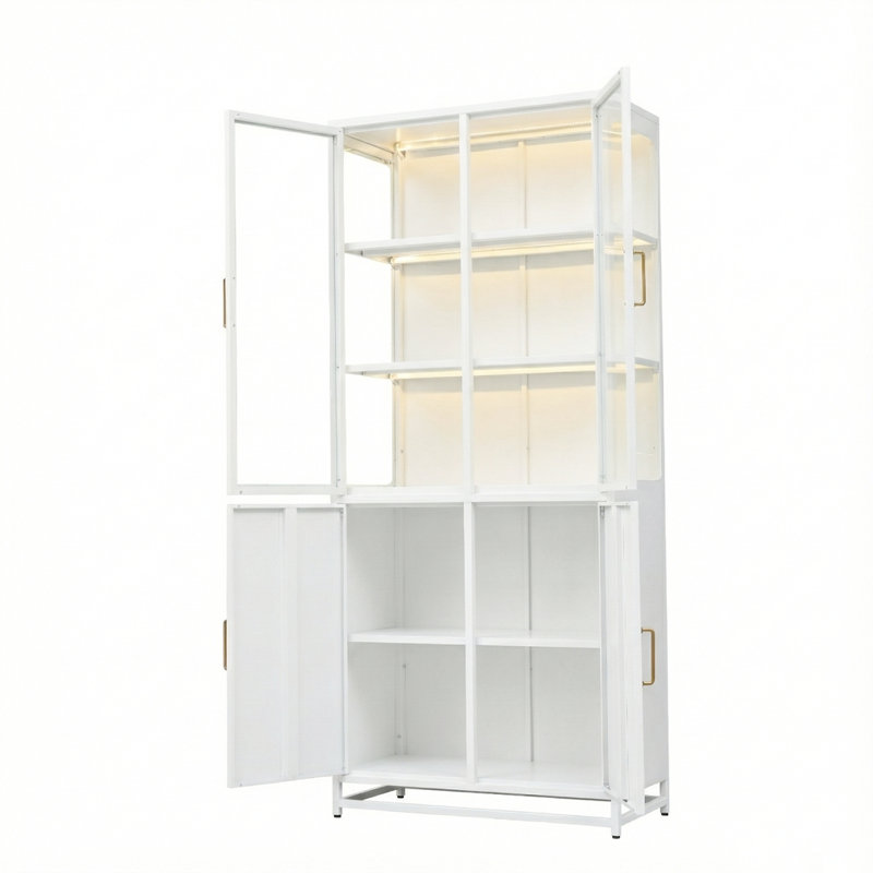 Vitrine de 76,75 po de hauteur avec portes en verre et lumières DEL, Blanc