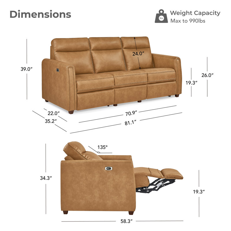 Zero Wall Power Reclining Sofa With USB & Type C