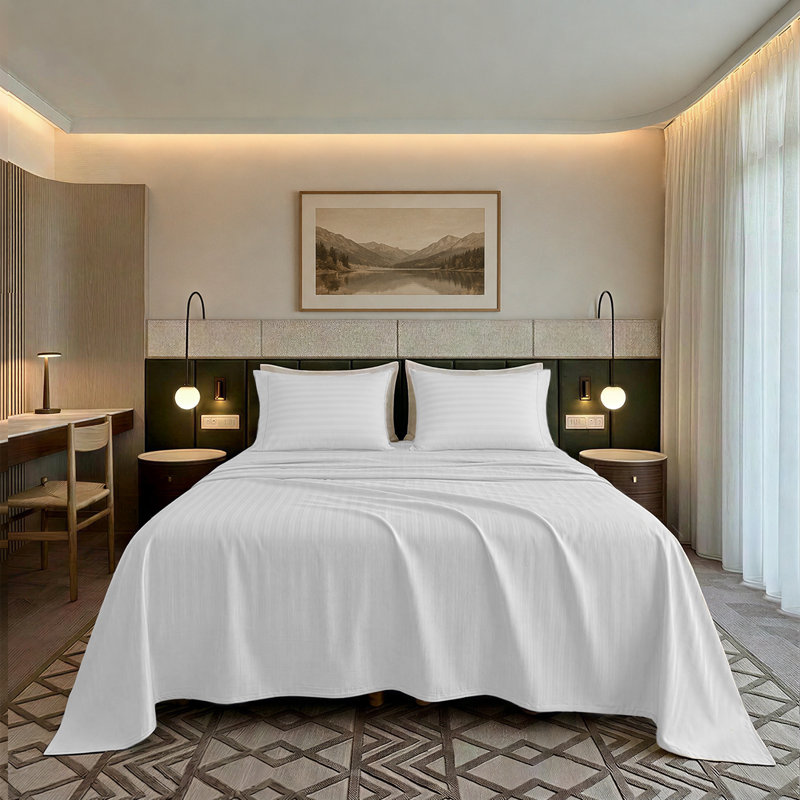 Ensemble de draps 100% coton 500 fils Threadmill, Bright White Stripe, Full Sheet Set with 2 Pillowcases