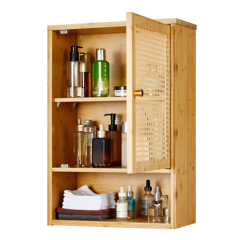 Armoire de salle de bain en bambou, armoire murale avec portes en rotin pour la salle de bain, bois, Bois