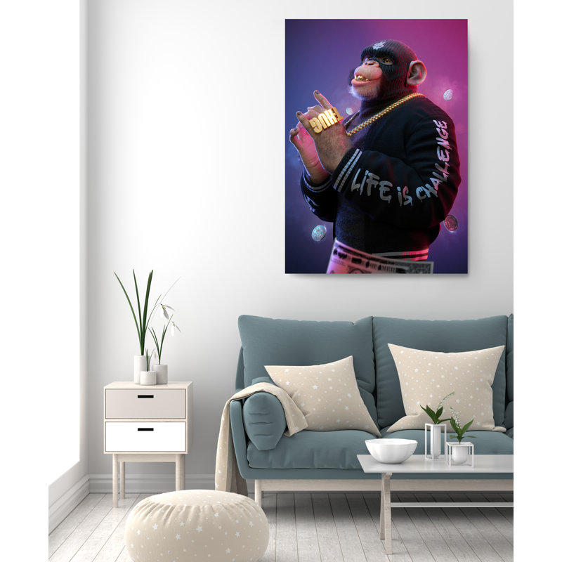 " Thug Monkey With Coins ", 30" H x 20" W x 1" D
