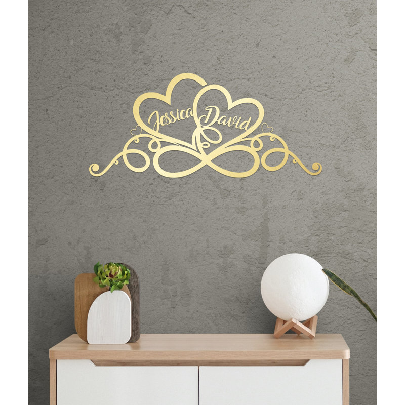 Coeurs et infini, décoration murale en métal Love Art avec votre texte personnalisé pour mariage, cadeau de la Saint-Valentin