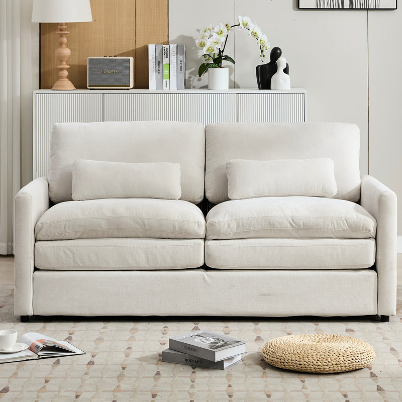 Canapé en chenille, beige, coussin double, esthétique moderne, salon, luxe à deux couches, Beige
