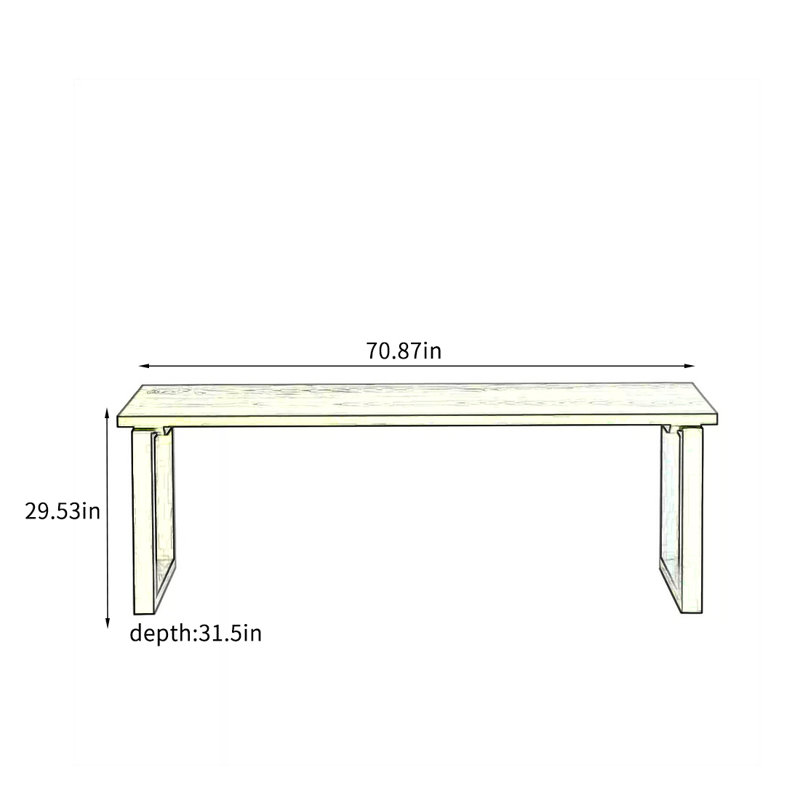 Solid ash wood black rectangular dining table, 29.53"H x 70.87"L x 31.5"W
