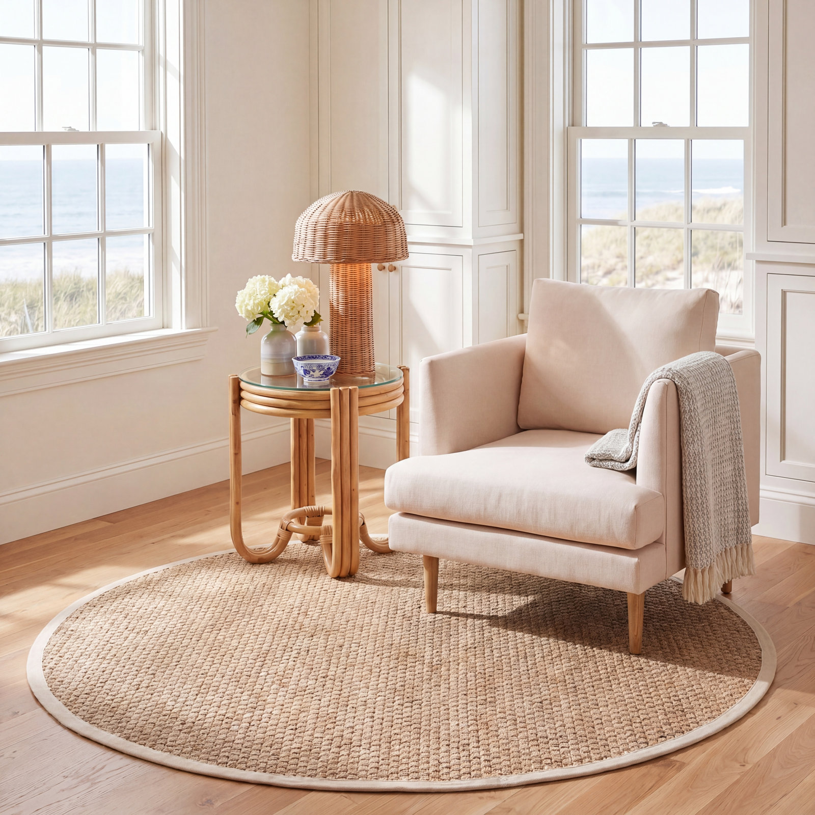 Dollard Natural Ivory Seagrass Rug, Round 6'