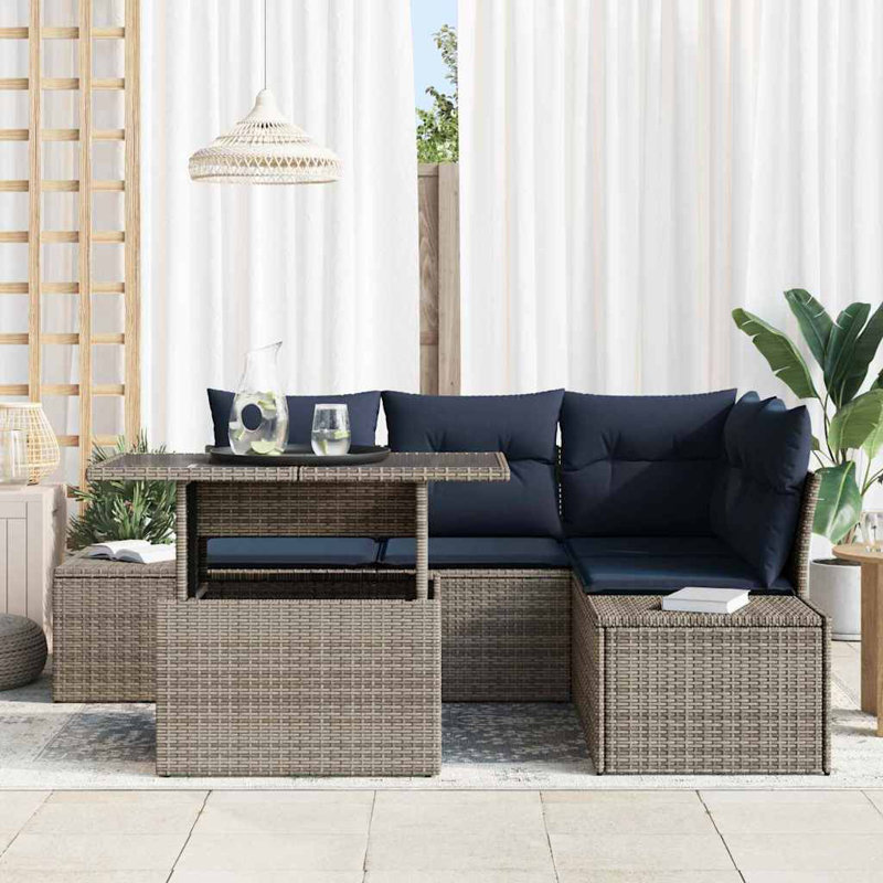 Ensemble de canapé de jardin 5 pièces 100 x 55 x 73 cm, Coussin bleu marine / structure grise
