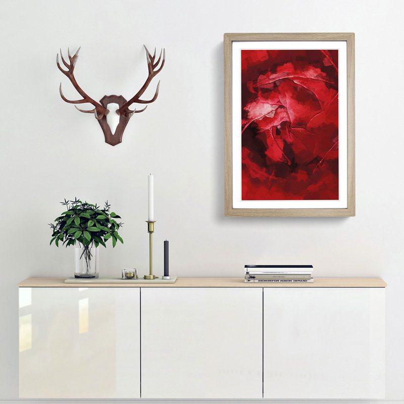 Petals of Red Flower - Picture Frame Graphic Art Print, Oak Framed, 36cm H x 27cm W x 2cm D