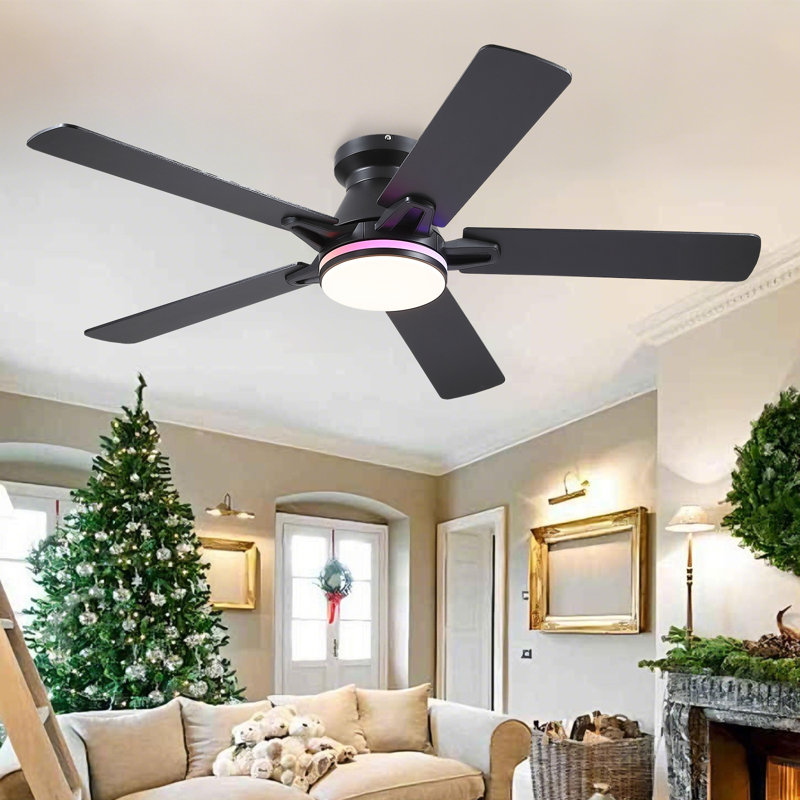 Ventilateur de plafond 52 po avec ensemble d'éclairage DEL et télécommande, Noir - rouge, vert et bleu
