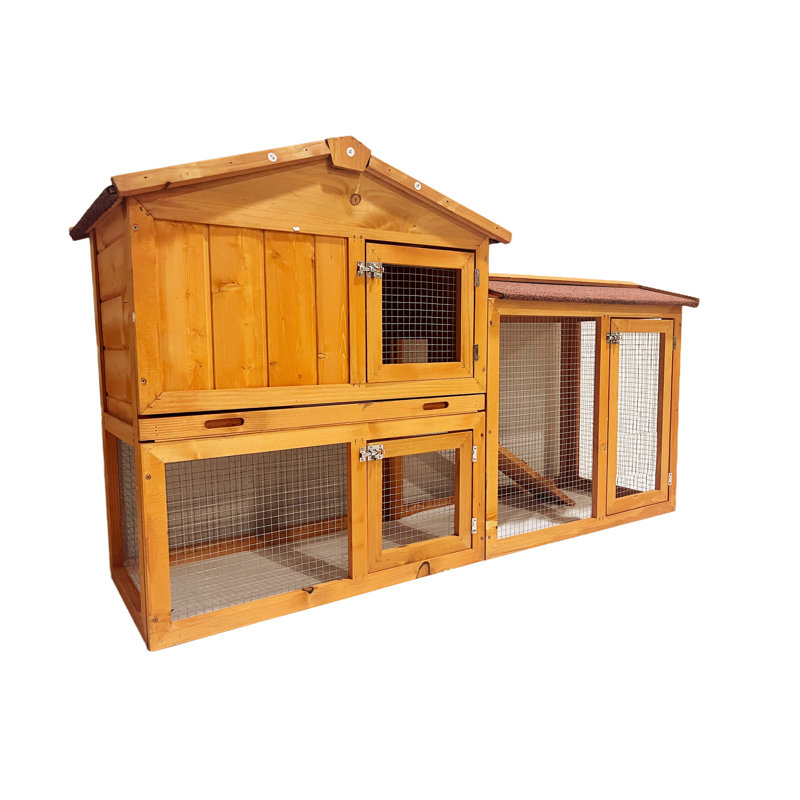 Lapin à deux niveaux: bois massif pur, confort et pour vos lapins bien-aimés, pratique et élégant - deux niveaux de plaisir, fabrication en bois assurant