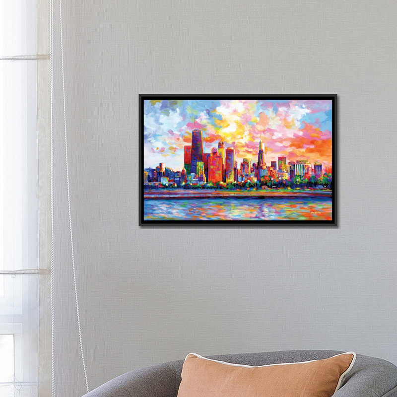 Horizon deChicago, Toile à cadre flottant noir, H 18 po x l 26 po x P 1,5 po