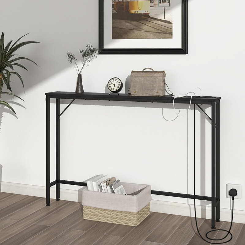 120 cm W Console Table, Brown Wood / Black, Brown Wood, Black