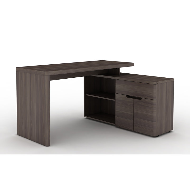 Cuuba 55.12" L-Shaped Modular Writing Desk with Storage Cabinet, Walnut