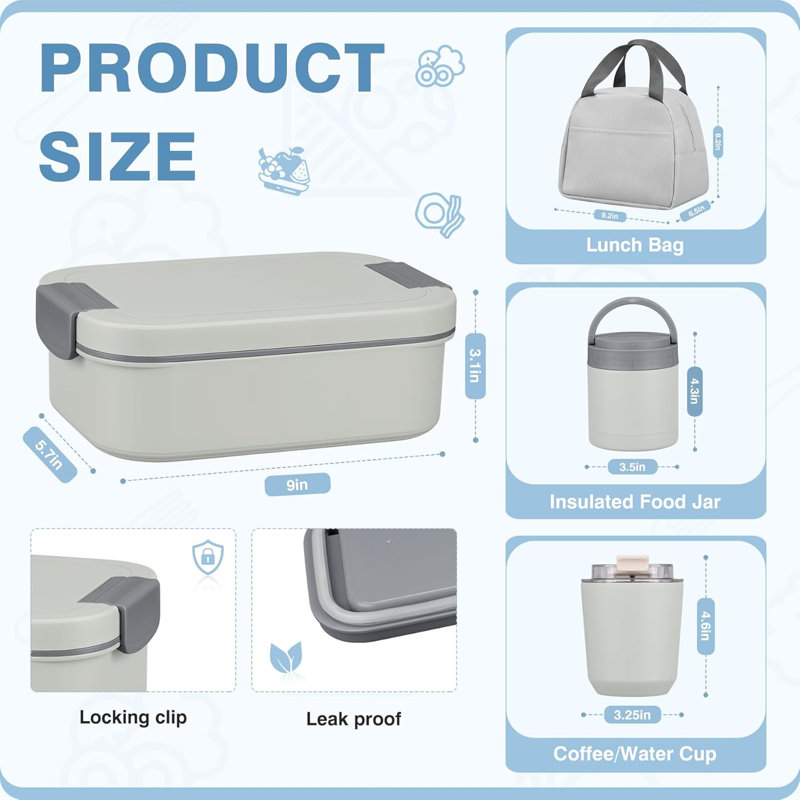 Ensemble de boîte à bento tout-en-un 64 oz avec bocal isolé, gobelet et sac à lunch, ensemble de repas à compartiments étanches
