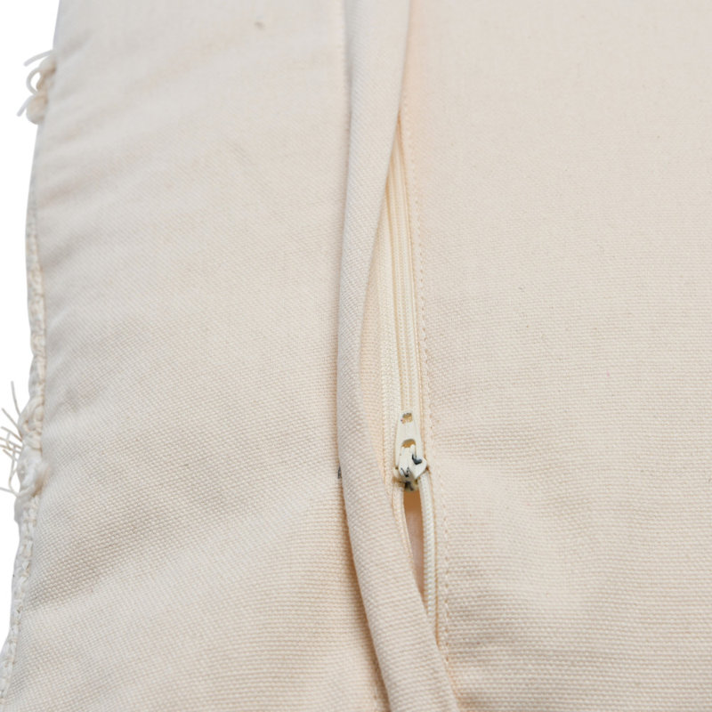 18" Beige Cotton and Wool Patchwork Pillow with Frayed Edges