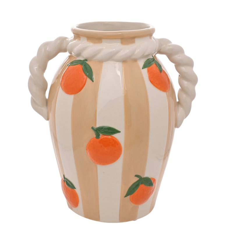 Ceramic Table Vase, White/Orange