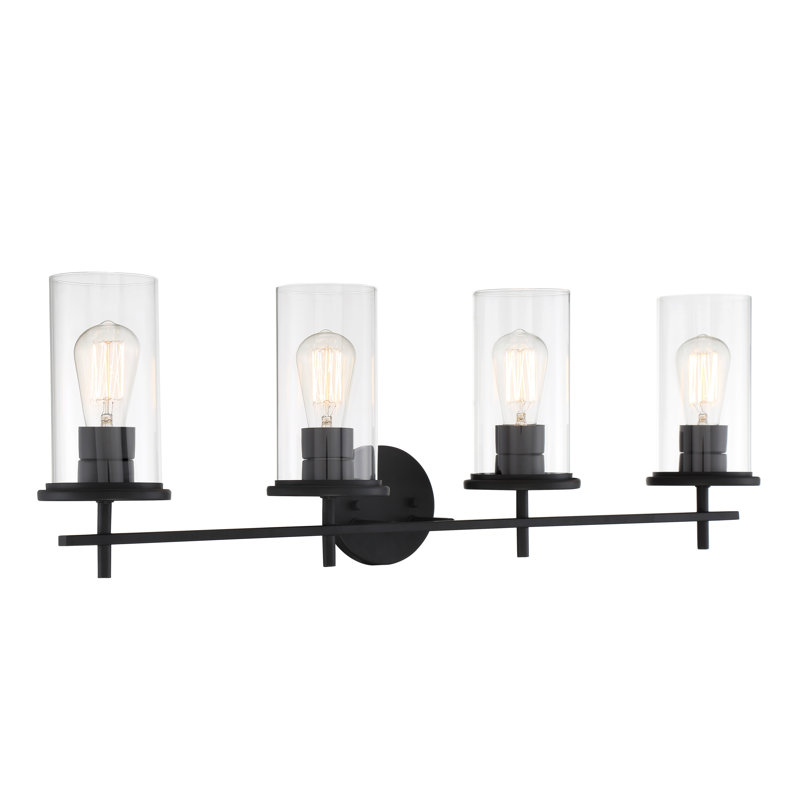 Éclairage de salle de bain à intensité variable 4 lumières Ashten, Noir, Transparent
