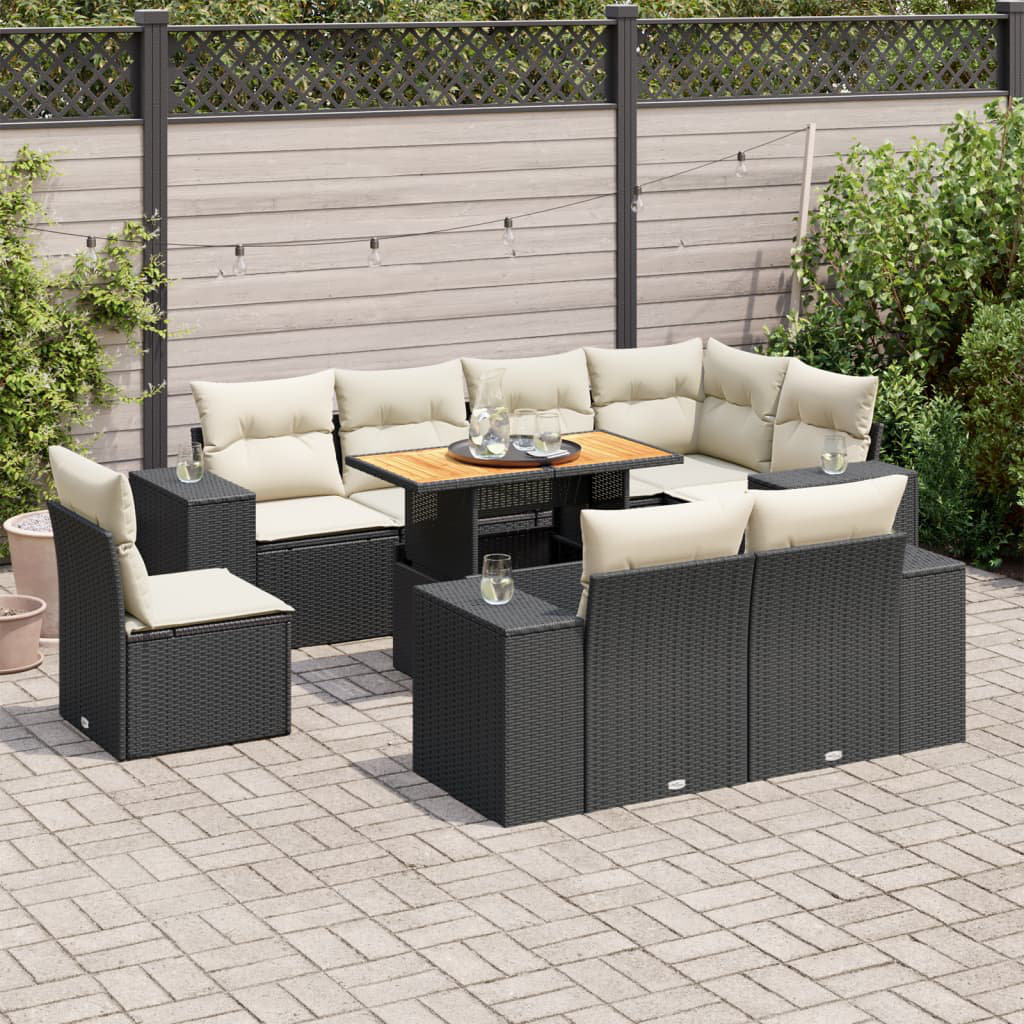 Vidaxl 9-Tlg. Garten-Sofagarnitur Mit Kissen Schwarz Poly Rattan