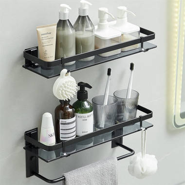 Aivery 15.7in Glass Bathroom Shelf with Towel Holder - Wall Mounted 2 Tier Floating Shelves for Shower Latitude Run Hardware Finish: Silver