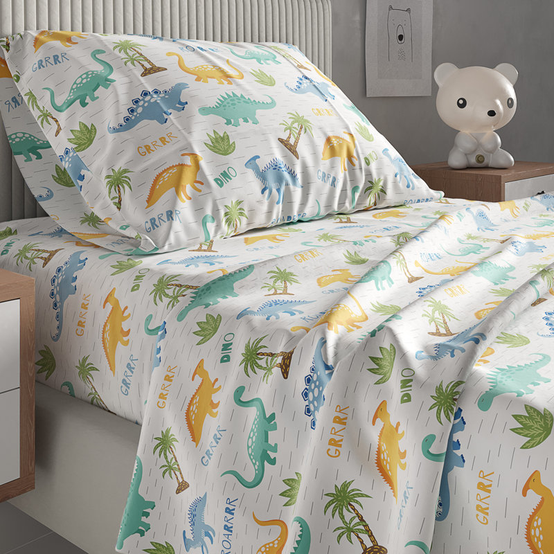 Kids Sheet Set, Soft Microfiber Bedding, Cozy & Breathable, Wrinkle Free Easy Care Bed Sheets, Dinosaurs 1