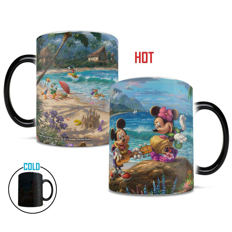 Verres à changement de chaleur Thomas Kinkade - Mickey et Minnie à Hawaï Morphing - 11 oz