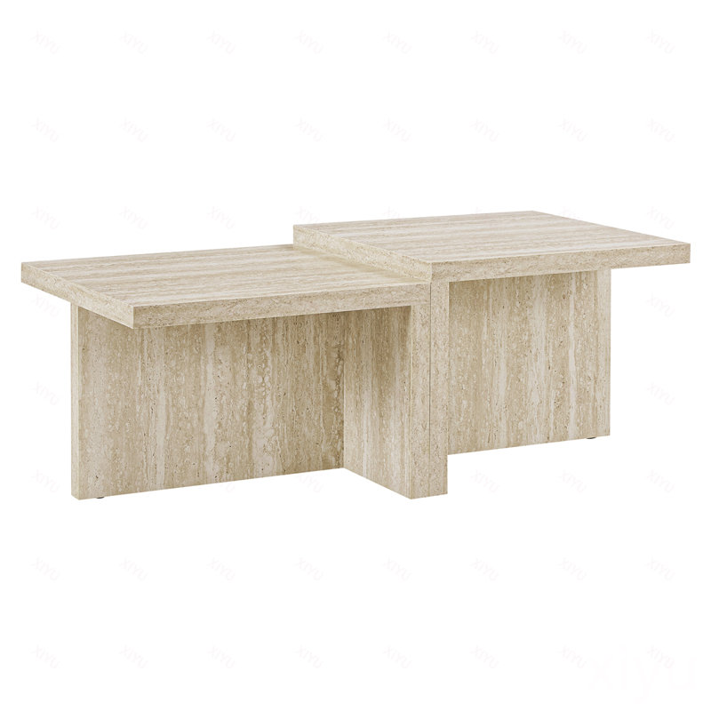 Table basse, l 48 po, rectangulaire, 2 niveaux, salon, stratifié travertin