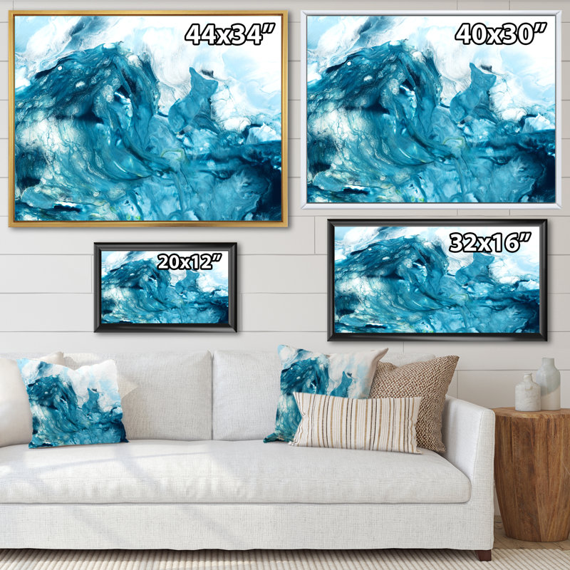 Art turquoise liquide - peinture sur toile, H 30 po x l 40 po, Toile à cadre flottant noir