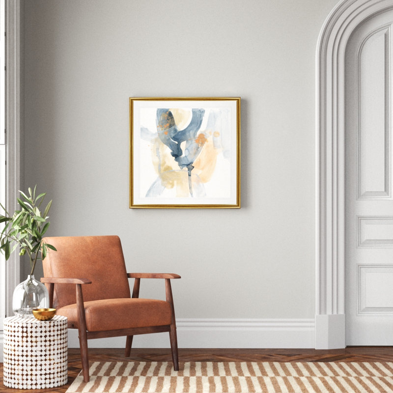 « Liquid Blueprint VII » - Tableau sous verre acrylique, encadré et encadré, grand format, pour salon., Cadre doré