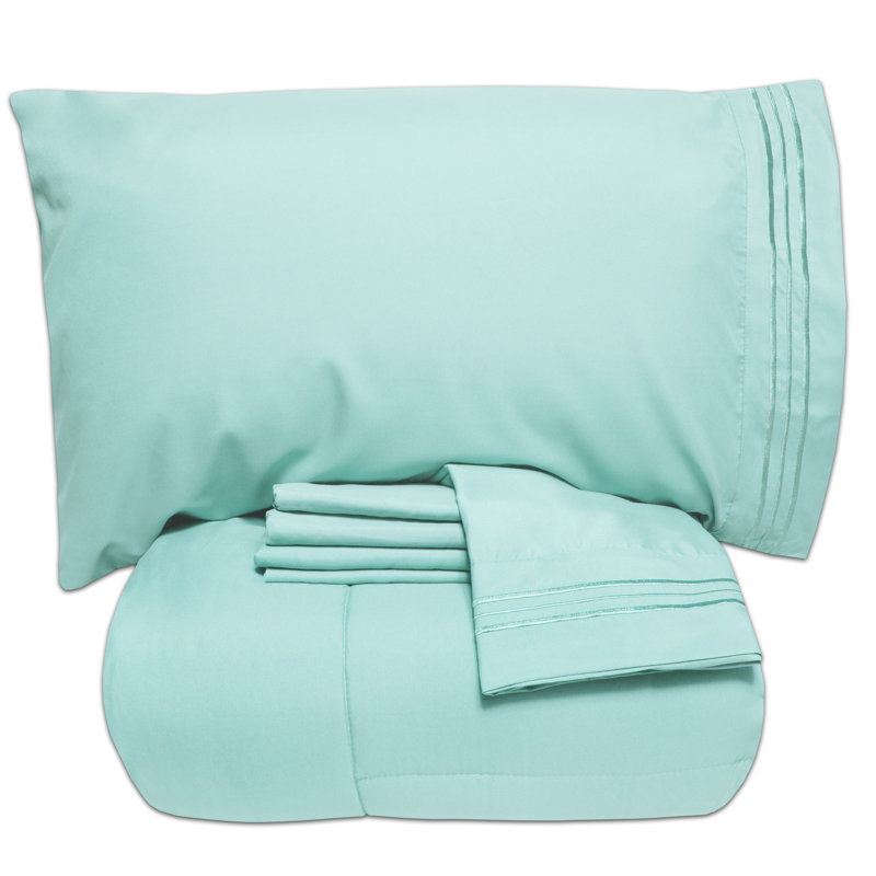 Ensemble d'édredon et de draps toutes saisons 4 pièces / 6 pièces de couleur unie par Sweet Home Collection, Turquoise