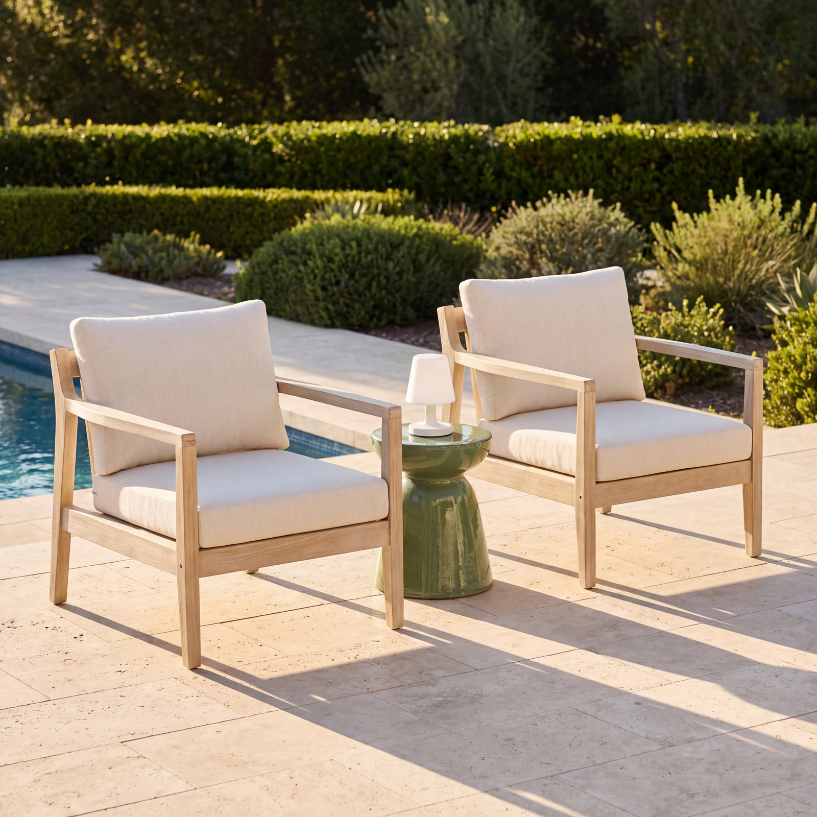 Amina Acacia Outdoor Lounge Chair, Beige Performance