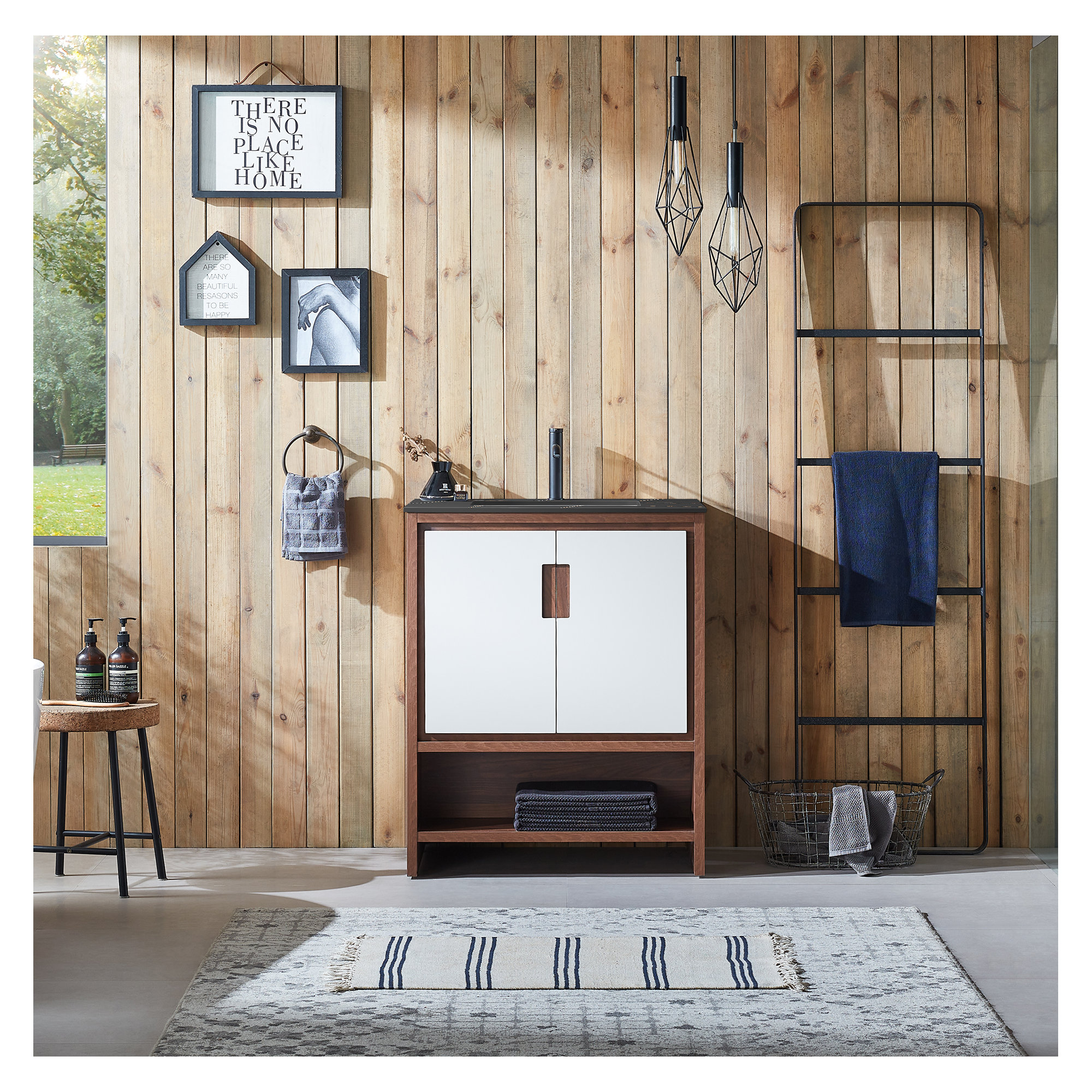 Diani 30" Single Bathroom Vanity Set, Black, Beige/Walnut