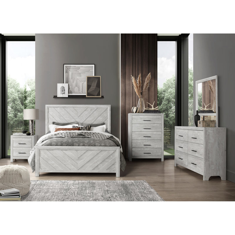 Ensemble de chambre avec rangement 5 pièces, Cinq pièces : Lit, table de chevet, 2 commodes, m, Naturel, Grand lit