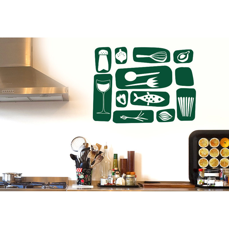 Kitchen Symbols Wall Sticker, Dark Green, Large