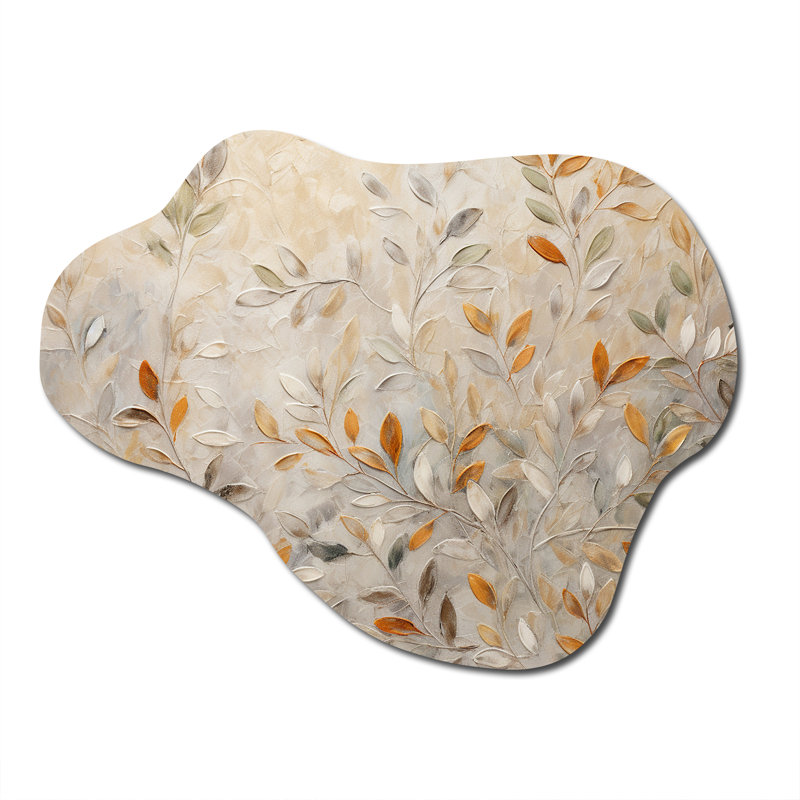 «Beige Botanical Impressions I», reproduction d'art asymétrique sur bois, impression murale, H 27 po x l 35 po x P 1 po