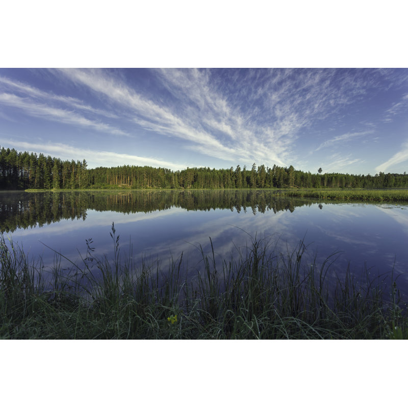 Peaceful lake and forest landscape, 81cm H x 122cm W
