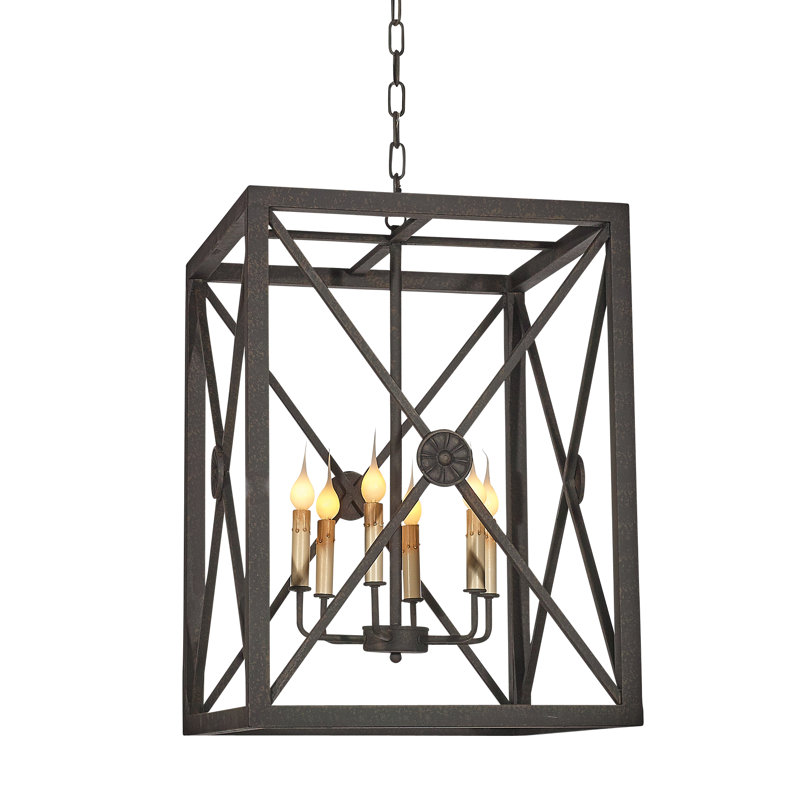 Medallion 6 - Light Geometric Square Chandelier, 24" H x 18" W x 18" D