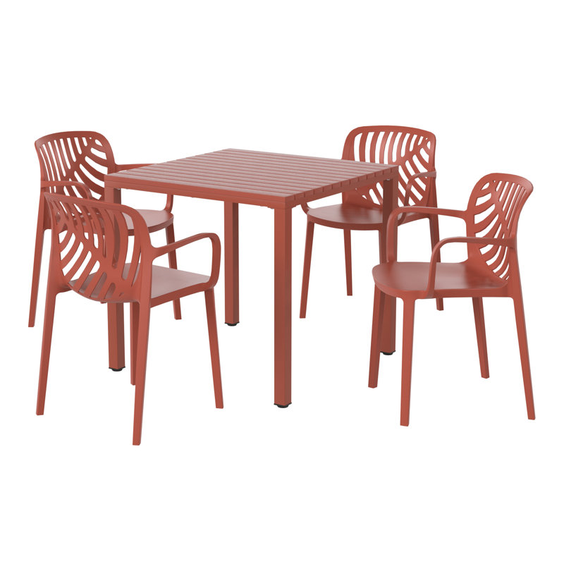 Ensemble repas carré pour 4 personnes, Rouge