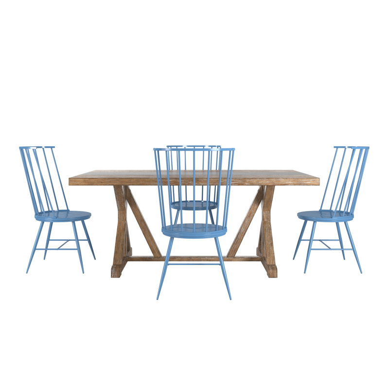 Durga Rustic Pine Frame Concrete Veneer Top Dining Table And Windsor Chairs Set - Stripe Concrete Veneer Top Table And 4 Chairs