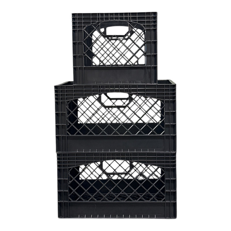 Juggernaut Storage Milk Crate Bundle 2-24qt and 1-16qt, Black