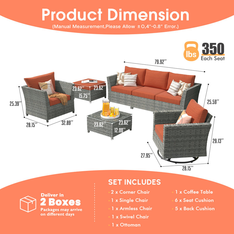 Klohe Outdoor Seating Group with Cushions, Orange, No