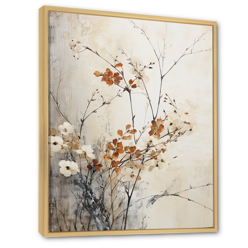 «Beige and Blue Herbs Minimal Harmony I», reproduction d'art sur toile, Cadre naturel flottant, H 40 po x l 30 po
