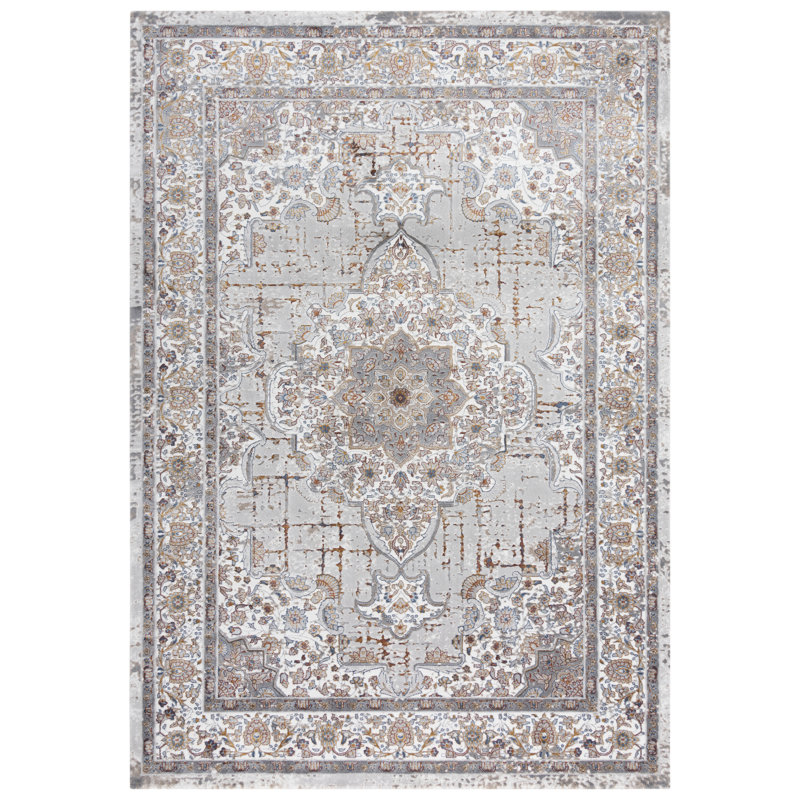 Tapis oriental ivoire et gris, Rectangle 5 pi 3 po x 7 pi 6 po