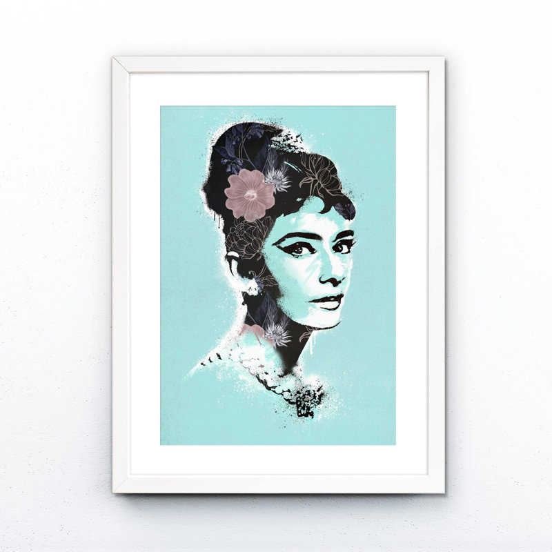 Holly Golightly - Print on Canvas, 71cm H x 50.8cm W x 5cm D, Matte Black/White Framed