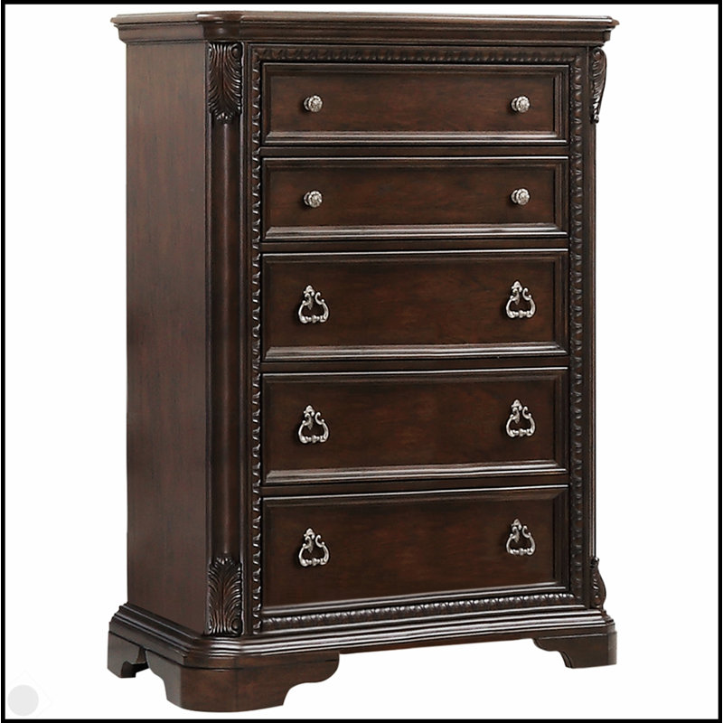 Commode 5 tiroirs en acajou avec quincaillerie personnalisée et rangement spacieux pour une organisation élégante
