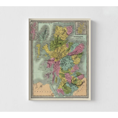 Scotland - Illman 1834, Colorful Map Of Scotland Poster Print, Map Of European Region Wall Art, Pub Wall Decor, European Bar Art