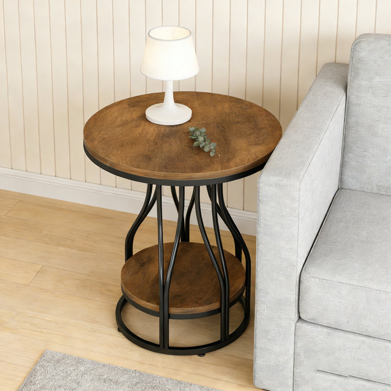 Table d'appoint à 2 niveaux de style industriel pour le salon balcon de chambre à coucher, Noir et brun