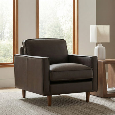 Alyvia 34" Wide Modern Genuine Leather Armchair