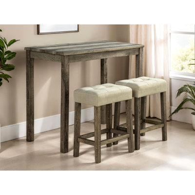 Table de salle à manger moderne et 2 tabourets, coussins de siège, bois d'ingénierie, brun avec tabourets, structure en bois, beige / brun, 63 lb Poids du colis