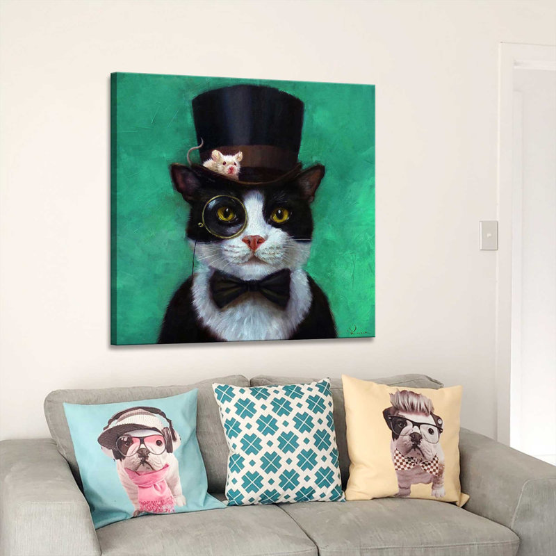 «Tuxedo Cat» par Lucia Heffernan - peinture, Toile tendue, H 18 po x l 18 po x P 1 po