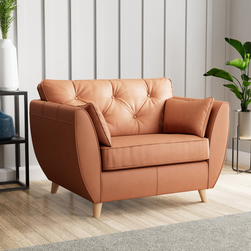 Marylin Leather Snuggle Chair, Saddle, Light Wood